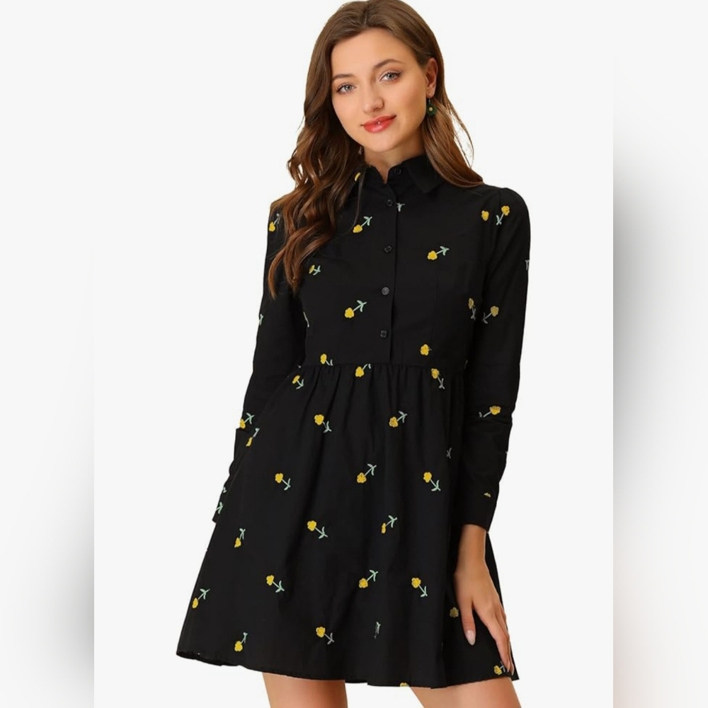 Allegra K - Casual Mini Floral Shirt Dress